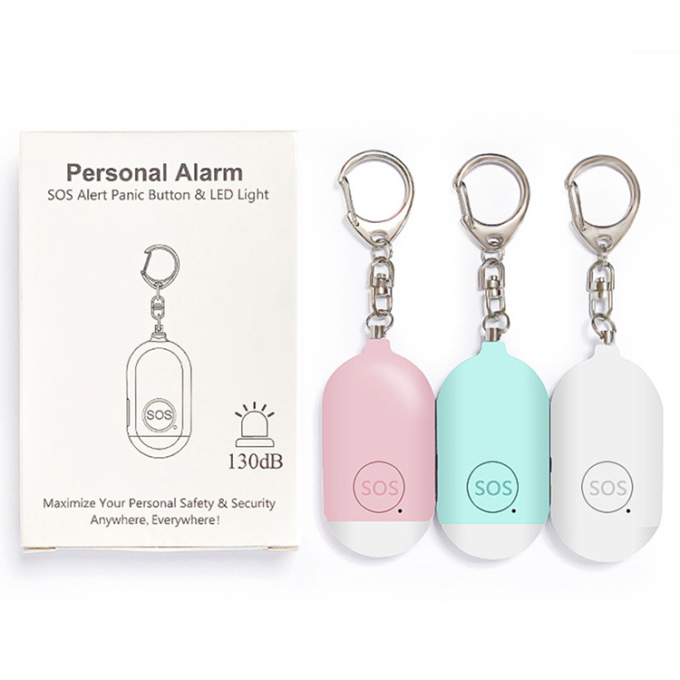 130dB Recharge Noutfall Personal Alarm mat LED Taschenlamp Perséinlech Sécherheet Alarm Keychain