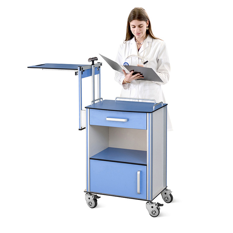 Upassbar Medical Overbed Table Al Spidol Stockage Bett Dësch mat Casters