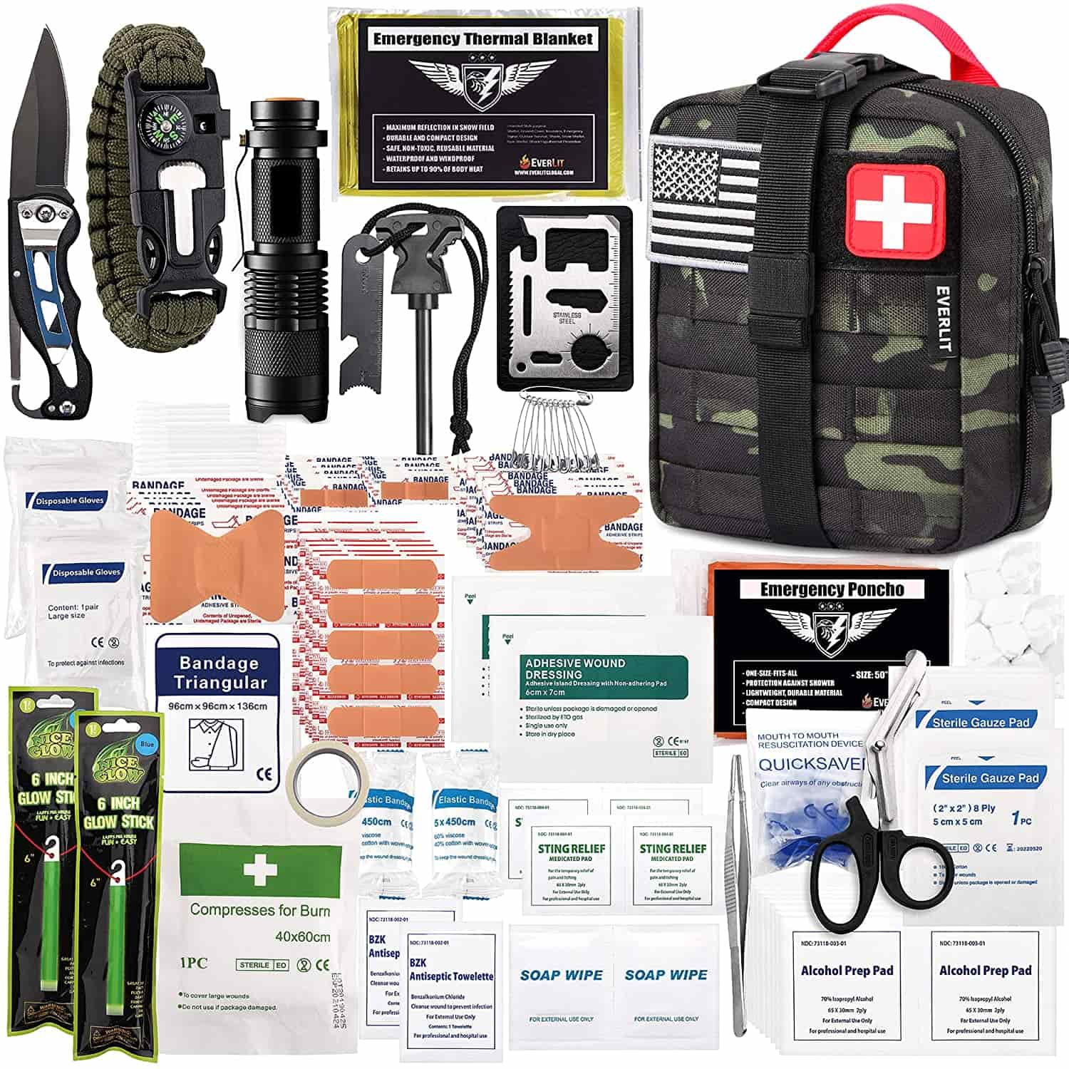 Black Camo Survival Éischt Hëllef Kit Enthält Enthält 250 Stéck Éischt Hëllef Kit