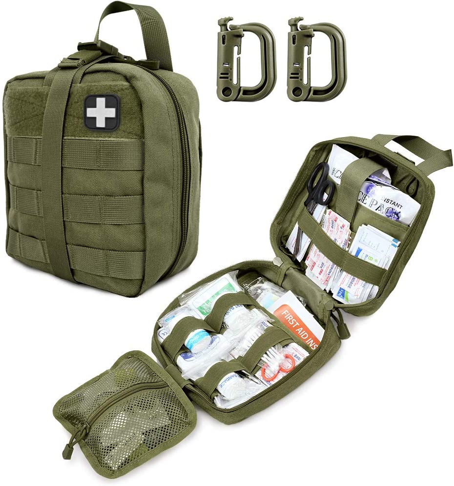 Green Taktesch Éischt Hëllef Military Medical Pouch Enthält Roude Kräiz Patch