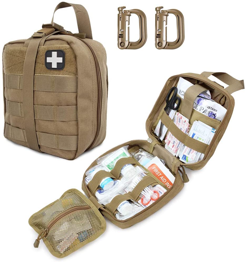 Khaki Taktesch Éischt Hëllef Military Medical Pouch Enthält Roude Kräiz Patch